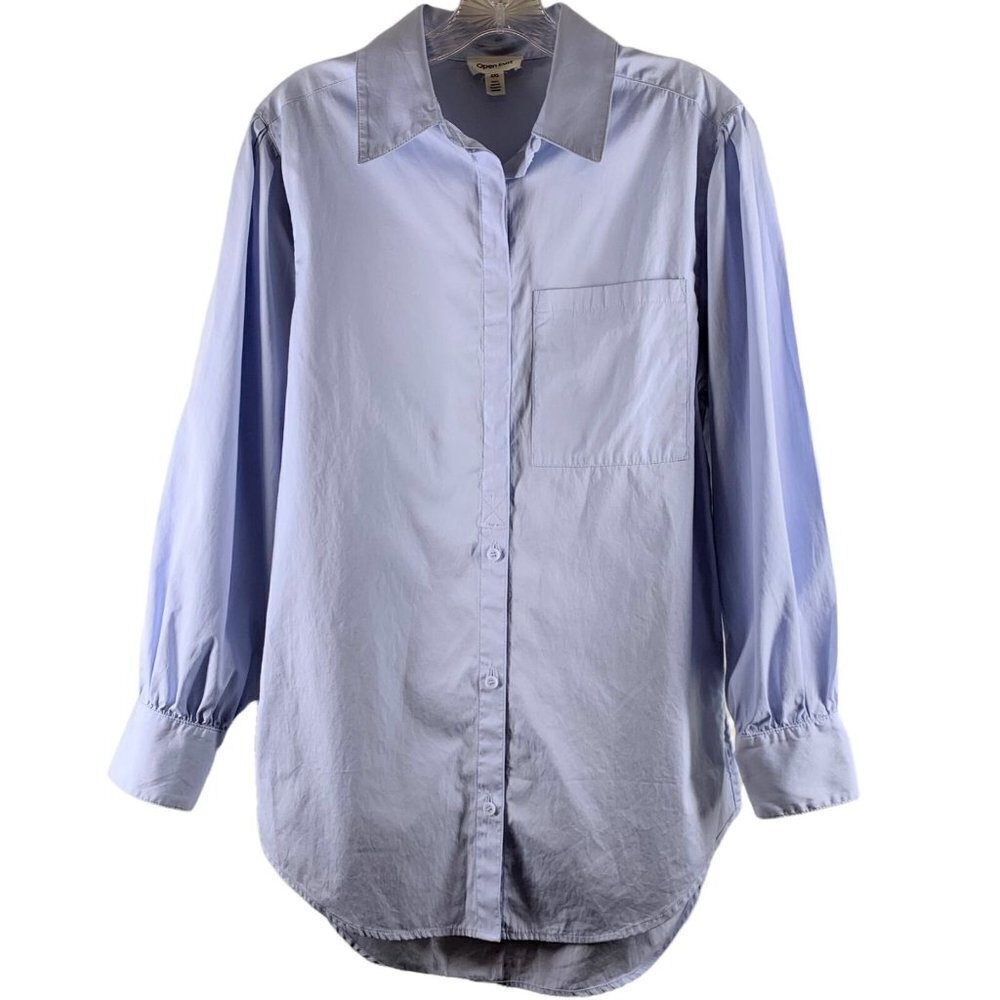 OPEN EDIT Light Blue Organic Cotton Long Sleeve Shirt Tunic Size XXS Top
